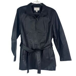 Worthington Leather Zip Jacket Blazer Black Matrix Street Avant Large Petite PL